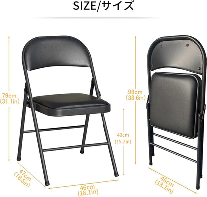 BOOSDEN Klapstoelen 4 stuks, opvouwbare stoel, metalen klapstoel, zware klapstoelen met gewatteerde stoelen voor buiten, binnen, dineren, feest, zwart