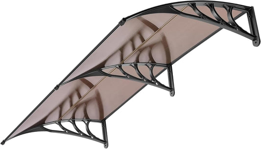 VIVOHOME Luifel voor voordeurraam luifel 200×100cm Polycarbonaat gesplitste dakbedekking Bruine lessenaarsdakluifel met zwarte beugel voor zonwering en regenbescherming