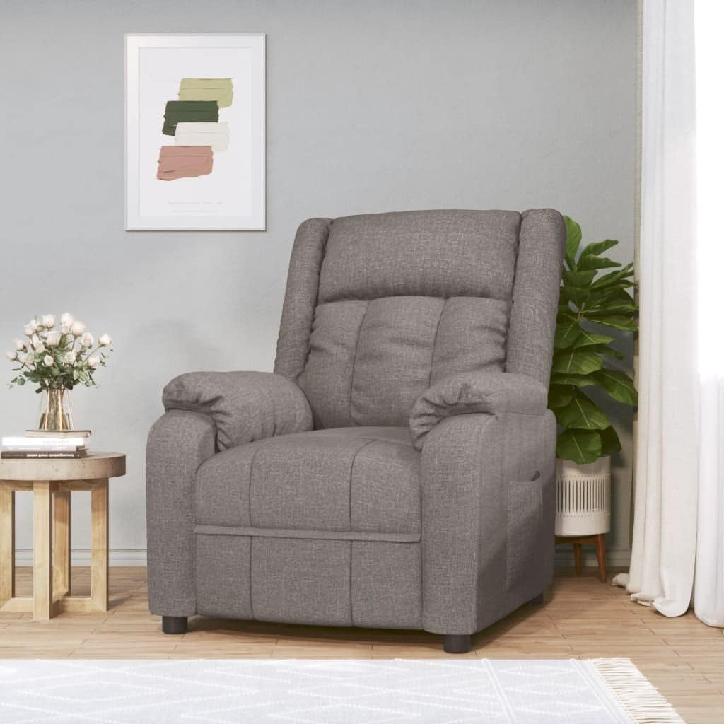 Relaxstoel taupe stof tv-stoel met ligfunctie, enkele ligstoel, relaxstoel voor woonkamer, slaapkamer A2 - QUORE
