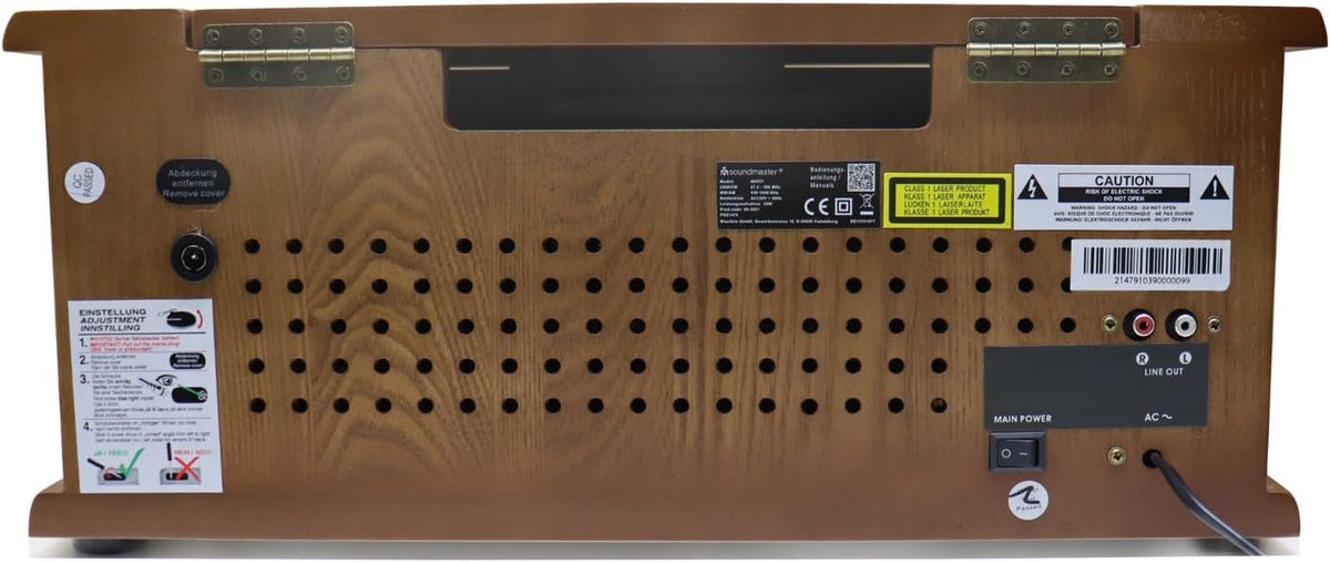 Soundmaster NR566BE 7-in-1 nostalgische stereo-installatie met draaitafel audio Technica magneettonnemmer | digitale radio DAB+ | CD-MP3 | USB | cassette | Bluetooth | digitaliseringsfunctie |