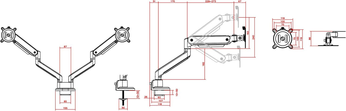 One For All Universele dubbele monitor arm (DM4210) zwart
