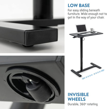 Tatkraft Bliss Airlift Pneumatisch Zit-Staand Laptopbureau met Wielen, Verstelbare Hoogte 73,7 – 114,3 cm Moeiteloos Gaslift Regeling, Mobiele Rolbare Laptopstandaard voor Thuiskantoor, Groot