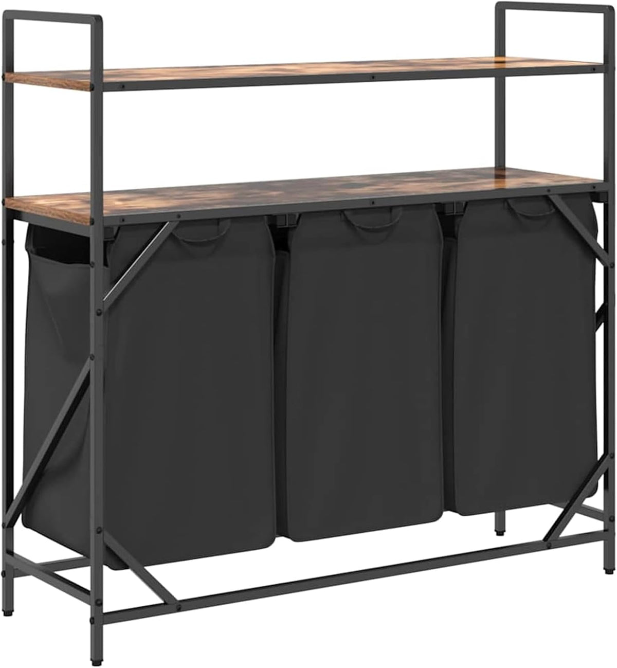 Wasmand – Wasbak – Wascontainer – Wasbox – Waskuip – 3 Compartimenten – Stalen Frame Met Eiken Planken