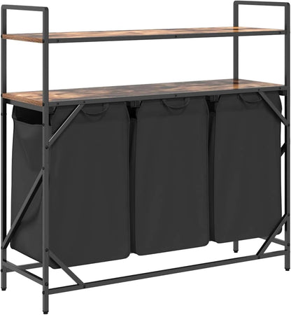 Wasmand – Wasbak – Wascontainer – Wasbox – Waskuip – 3 Compartimenten – Stalen Frame Met Eiken Planken