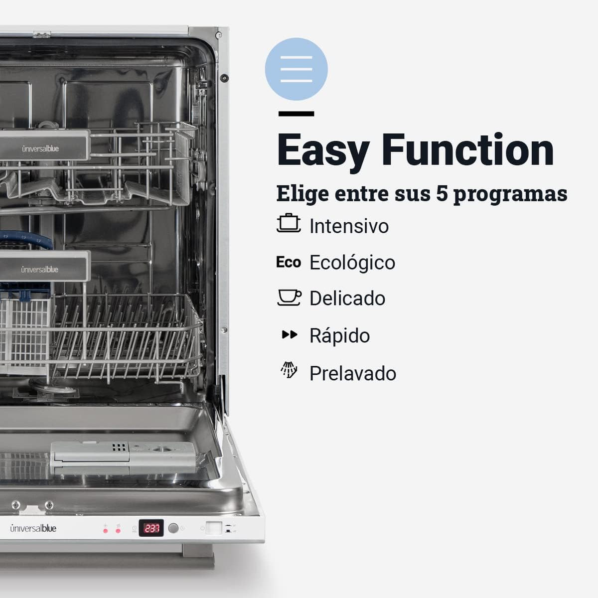 UNIVERSALBLUE White glass dishwasher, semi-black, 60 cm, 5 washing programs, 12 services
