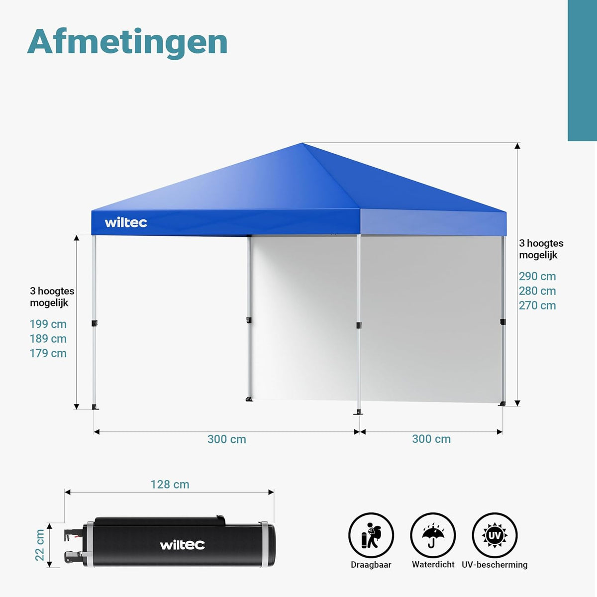 Wiltec opvouwbaar paviljoen met UV-bescherming tuinpaviljoen met sluitsysteem in blauw 3 x 3 m