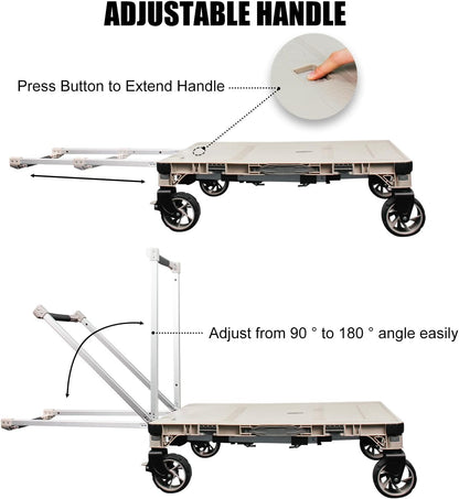Opvouwbare Platformkar – Platformwagen, Transportkar, Dolly, Handtruck – 3-in-1 Campingtafel – Tot 100 Kg Draagvermogen, 360° Zwenkwielen