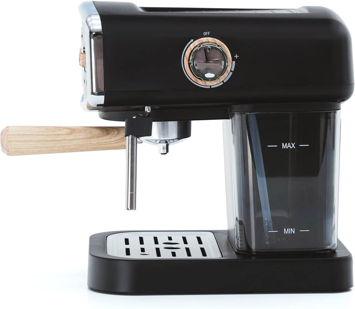Kai Espressomachine, halfautomatisch, 1050 W, 15 bar, capaciteit voor 5 kopjes met stoompan, matzwart, met verwarmd bovenblad