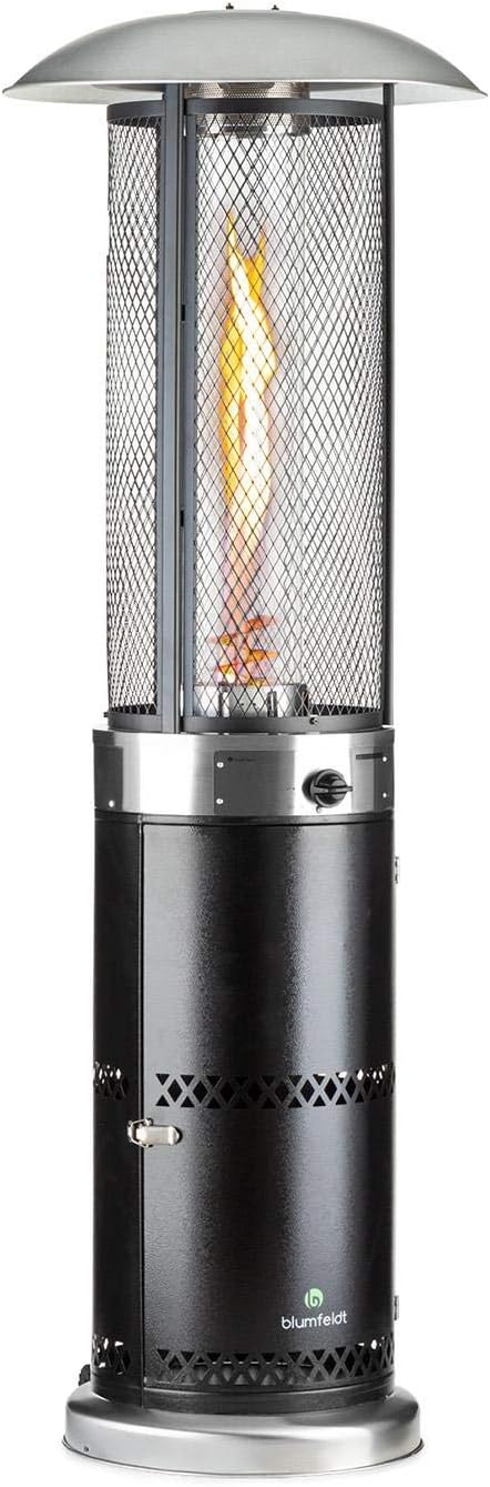 Blumfeldt Verwarming paddenstoel gas voor terras, tuin en balkon, terrasverwarming met 360° vlammenzicht, outdoor gasverwarming, elektrische ontsteking, wieltjes