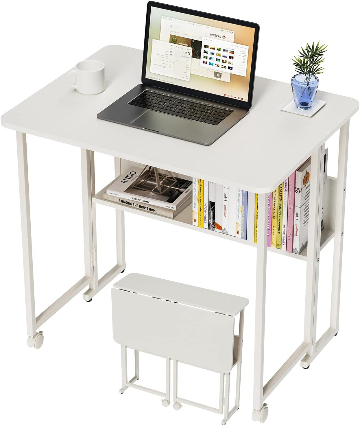 Kleine Inklapbare Computertafel – Laptopbureau – Opklapbaar Bureau – Compact Bureau – Thuiswerkplek – Inklapbaar Ontwerp – Verstelbare Pooten – Met Opbergrek