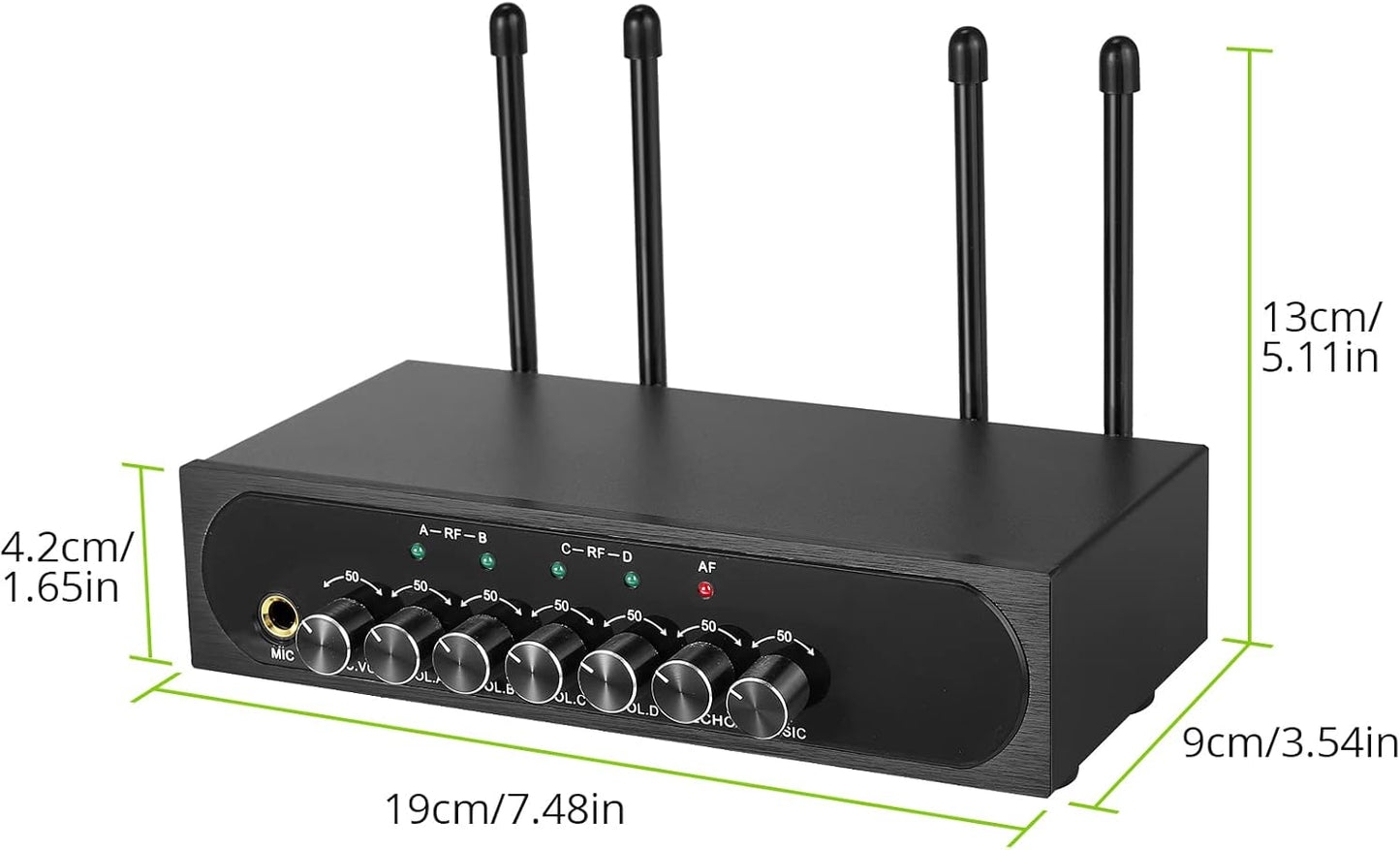LinKFOR 4-kanaals UHF-microfoonsysteem met 4 draadloze handmicrofoons, 50 x 4 kanalen selecteerbare frequentie, echo, Bluetooth, AUX, ideaal voor DJ, zang, kerk, bruiloften