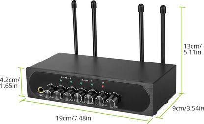LinKFOR 4-kanaals UHF-microfoonsysteem met 4 draadloze handmicrofoons, 50 x 4 kanalen selecteerbare frequentie, echo, Bluetooth, AUX, ideaal voor DJ, zang, kerk, bruiloften