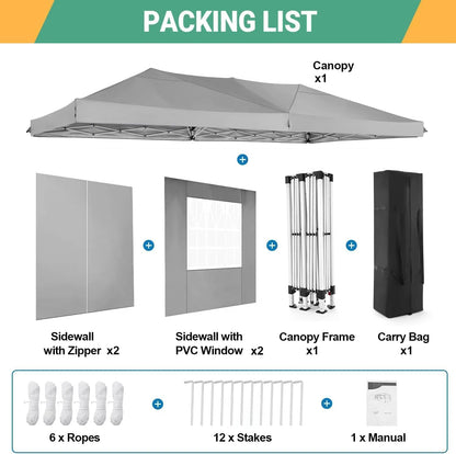 COBIZI Vouwpaviljoen, 3 x 6 m, waterdicht, stabiel, outdoor partytent, 3 x 6 m, met 6 zijwanden, anti-uv tuinpaviljoen, pop-up campingpaviljoen, voor bruiloften, buiten, tuin, feest, markt, grijs