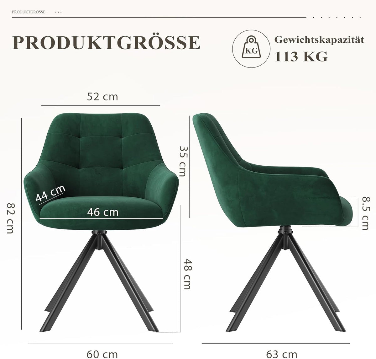 COLAMY Draaibare eetkamerstoelen, set van 2, eetkamerstoelen, draaibaar, met armleuning, draaibare armleuning, met rugleuning, voor eetkamer, stoelen van zachte poolstof met metalen frame voor keuken