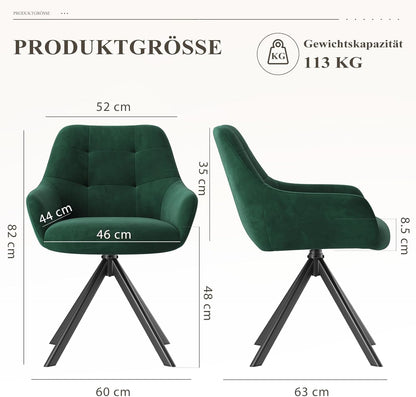 COLAMY Draaibare eetkamerstoelen, set van 2, eetkamerstoelen, draaibaar, met armleuning, draaibare armleuning, met rugleuning, voor eetkamer, stoelen van zachte poolstof met metalen frame voor keuken