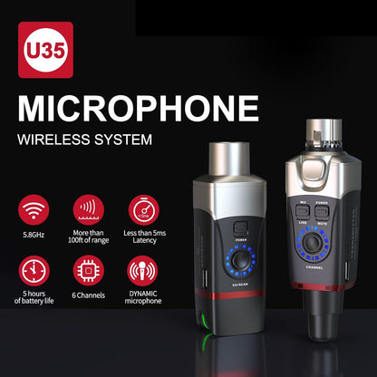 Xvive U35 Dynamisch Microfoon Draadloos Systeem met 5.8GHz Zender en Ontvanger