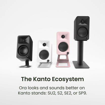 Kanto ORA 100W Powered Bi-amp Reference Desktop Computer Speakers w/Bluetooth 5.0 & USB-C | 100 Hz Crossover | Reference Quality Sound | Pair | Black