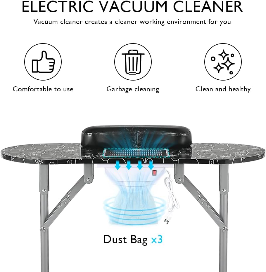 LEIBOU Professionele opvouwbare draagbare geventileerde schoonheid manicure tafel nagel bureau salon spa met ventilator en tas (35 "x 16 "x 28") (zwart)