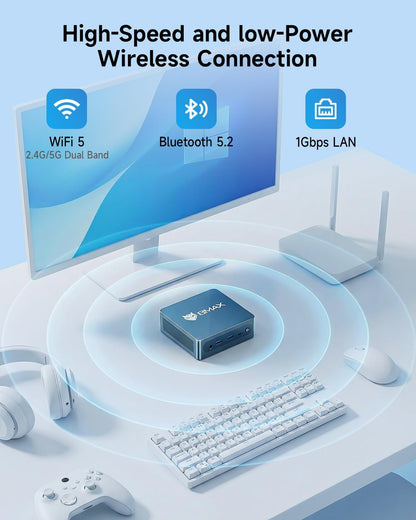 BMAX B4 Plus Mini PC with Intel Alder Lake N95 Processor (up to 3.4GHz), 12GB LPDDR5 RAM, 512GB SSD, Desktop Mirco Computer 4K Dual HDMI/WiFi 5/BT/LAN/WOL/Autostart/Expandable up to 2TB - QUORE
