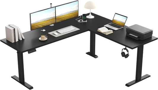 Klicelor L-shaped Electric Adjustable Desk, 160x140cm L Shape Standing Desk with 3 Memory Functions and Anti-collision Technology, Ergonomic Computer Table, Black - QUORE