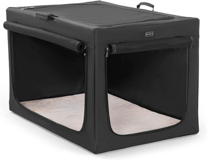 Petsfit Hondenkrat, stevig frame en ventilatierooster, grote hondenkist voor autoreizen, fleece mat rolgordijn hondendrager voor middelgrote tot grote honden