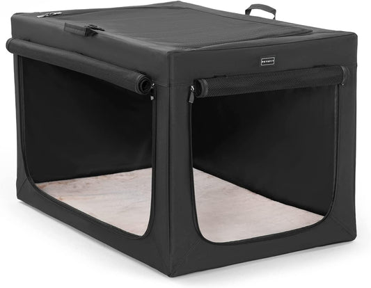 Petsfit Hondenkrat, stevig frame en ventilatierooster, grote hondenkist voor autoreizen, fleece mat rolgordijn hondendrager voor middelgrote tot grote honden