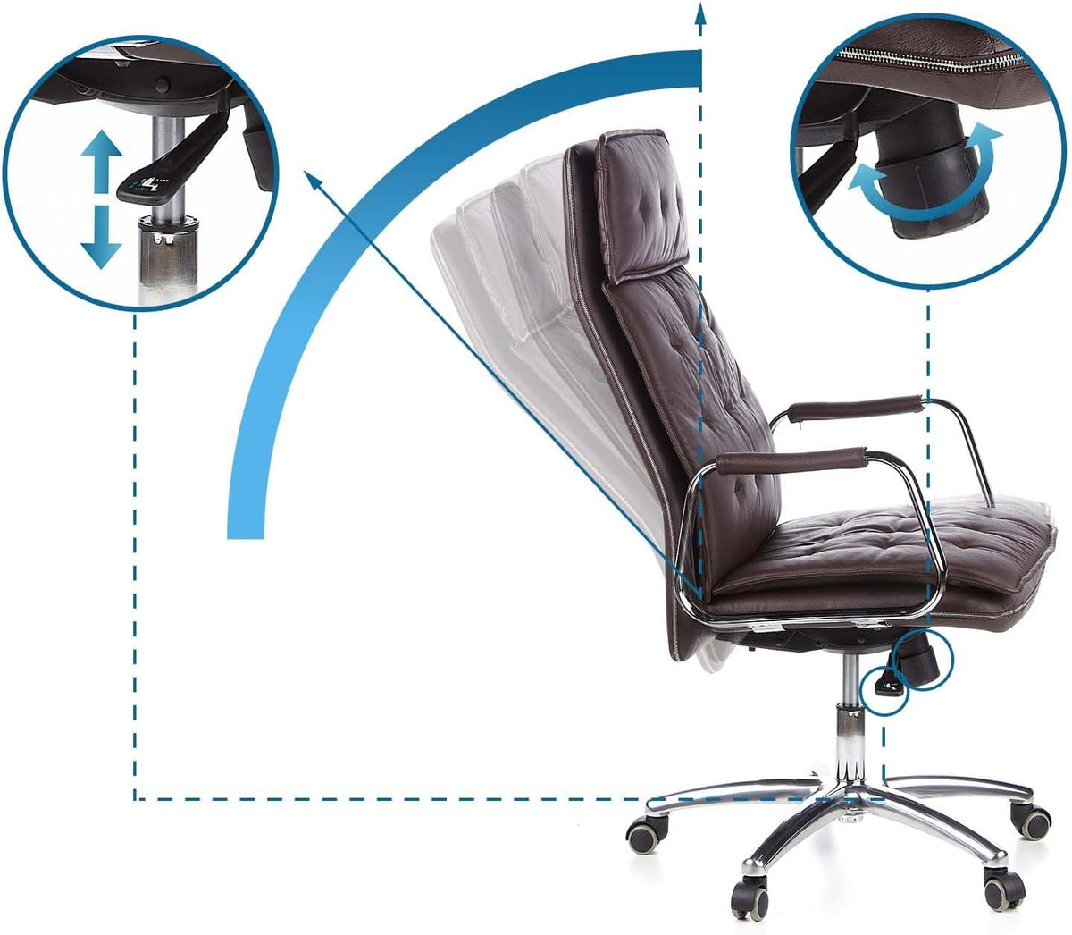 Bureaustoel – Draaistoel – Managersstoel – XXL Bureaustoel – Kantoorstoel – Nappalederen Bekleding – Ergonomisch Ontwerp – Synchroon-mechanisme