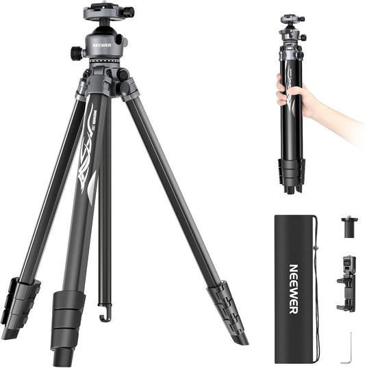 NEEWER LITETRIP LT07 Aluminium reisstatief voor camera, Pan Tilt Laag Profiel, Kogelhoofd, Arca QR-plaat, compatibel met Peak Design statiefplaat V3, dubbele as, telefoonhouder, max belasting 10 kg
