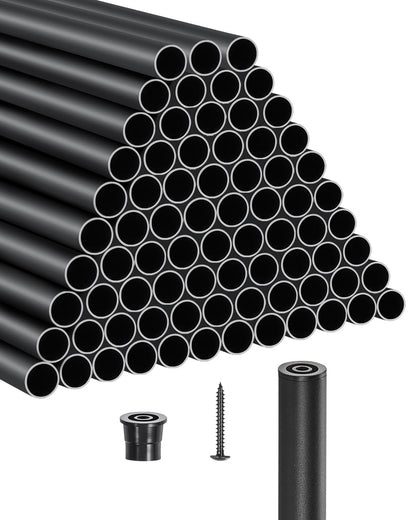 VEVOR Baluster Set of 101, φ19 x 813 mm Aluminium Stair Baluster, Round Rod, Decorative Rod, Hollow Ceiling Rail with Handrails and Screws for Stairs, Porch, Patio, Fence, Black