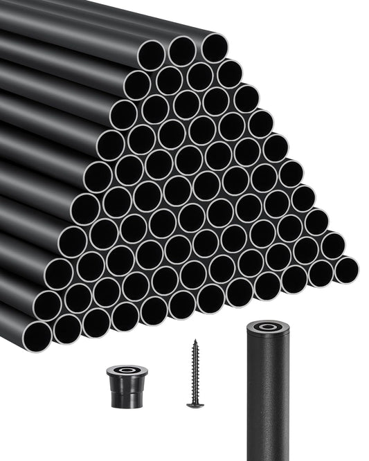 VEVOR Baluster Set of 101, φ19 x 813 mm Aluminium Stair Baluster, Round Rod, Decorative Rod, Hollow Ceiling Rail with Handrails and Screws for Stairs, Porch, Patio, Fence, Black