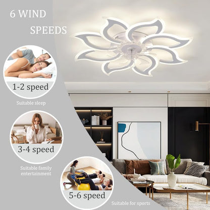 Grote verstelbare led-plafondventilator met modern omkeerbaar licht en stille afstandsbediening, 6 snelheden, wit