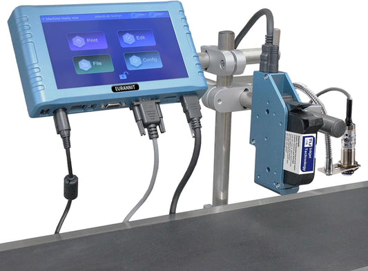 Automatische inkjetcodemachine voor de lijn, 260E thermische inkjetprinter met 7 inch touchscreen voor datum/partij/QRCode/Barcode/Logo enz. (1 mondstuk/12,7 mm)