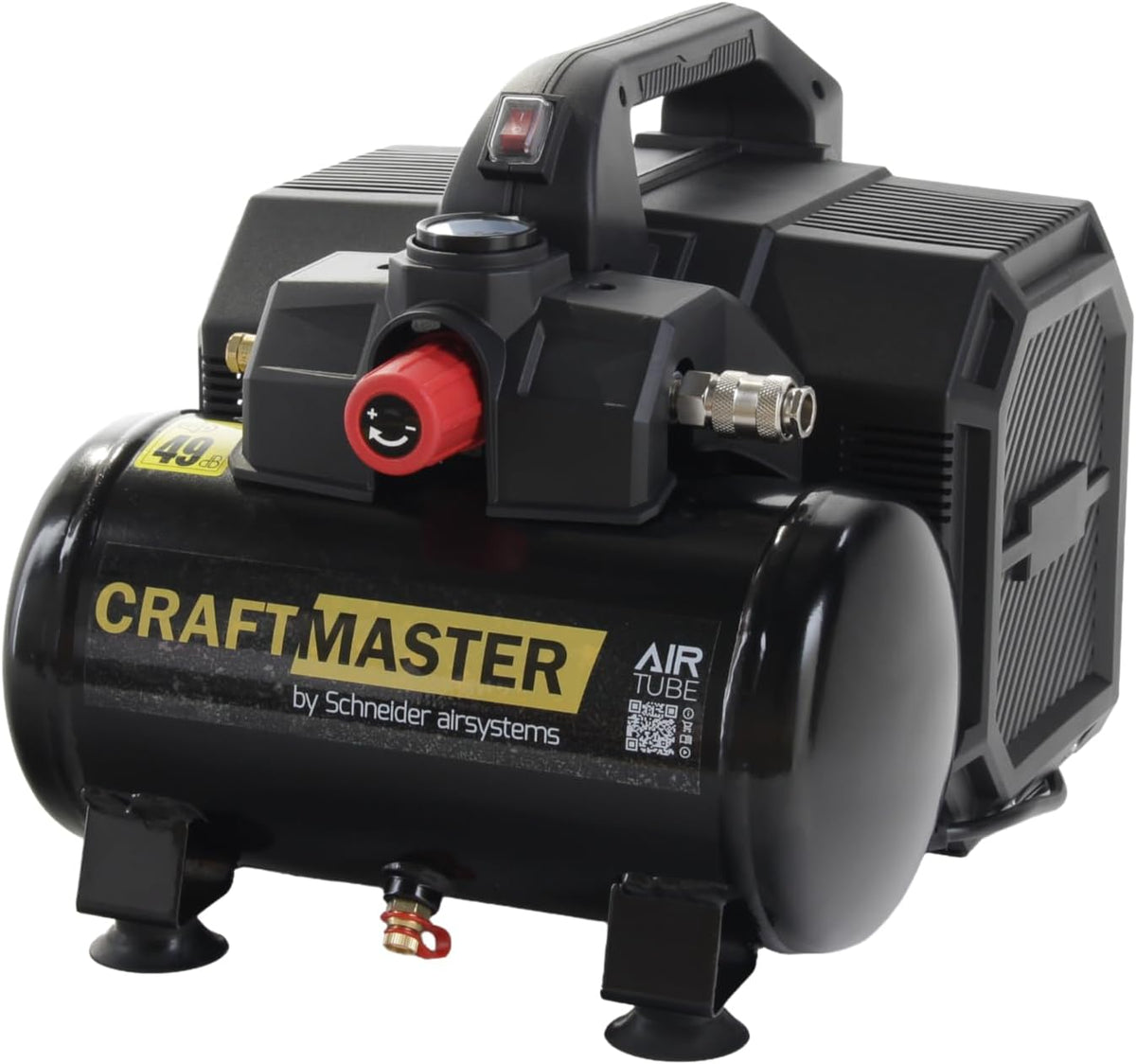 SCHNEIDER CRAFTMASTER, stille, draagbare, olievrije compressor, tank van 6 liter, maximale druk: 8 bar, vermogen: 0,75 pk, geluidsniveau: 49 dB LwA
