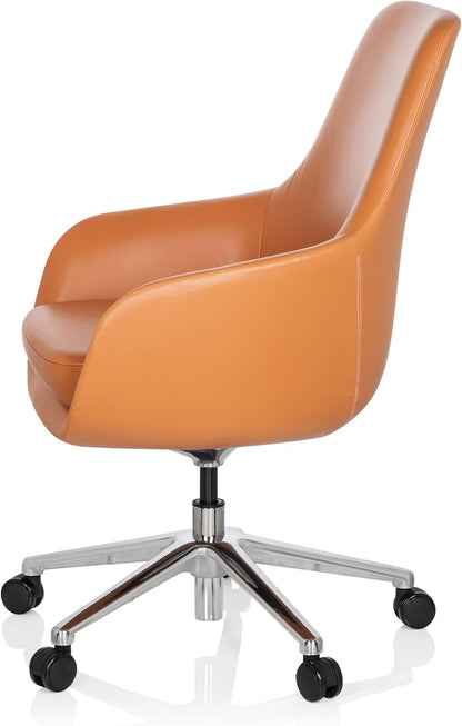 hjh OFFICE Bareno 600981 loungestoel, echt leer, oranje, hoogwaardige draaistoel, comfortabel gevoerd