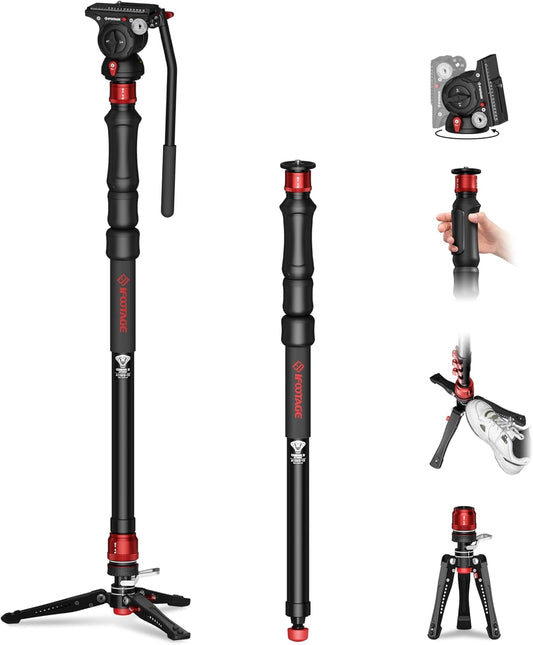 IFOOTAGE Cobra 3 Strike Monopod A150S-Ⅲ met K5S Komodo vloeistofkop, videokop, pedaalvergrendelingsbasis minipod, hoogteverstelling in één stap, Max. laadvermogen 11lbs/5KG
