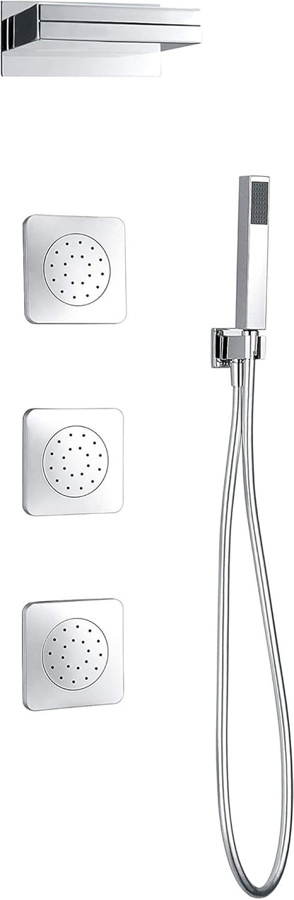 Douchegarnituur – Doucheset – Douchekop – Doucheslang – Douchekraan – Vierkant Design – Chrome Messing – Antikalk Sproeiers – Verstelbare Waterdruk