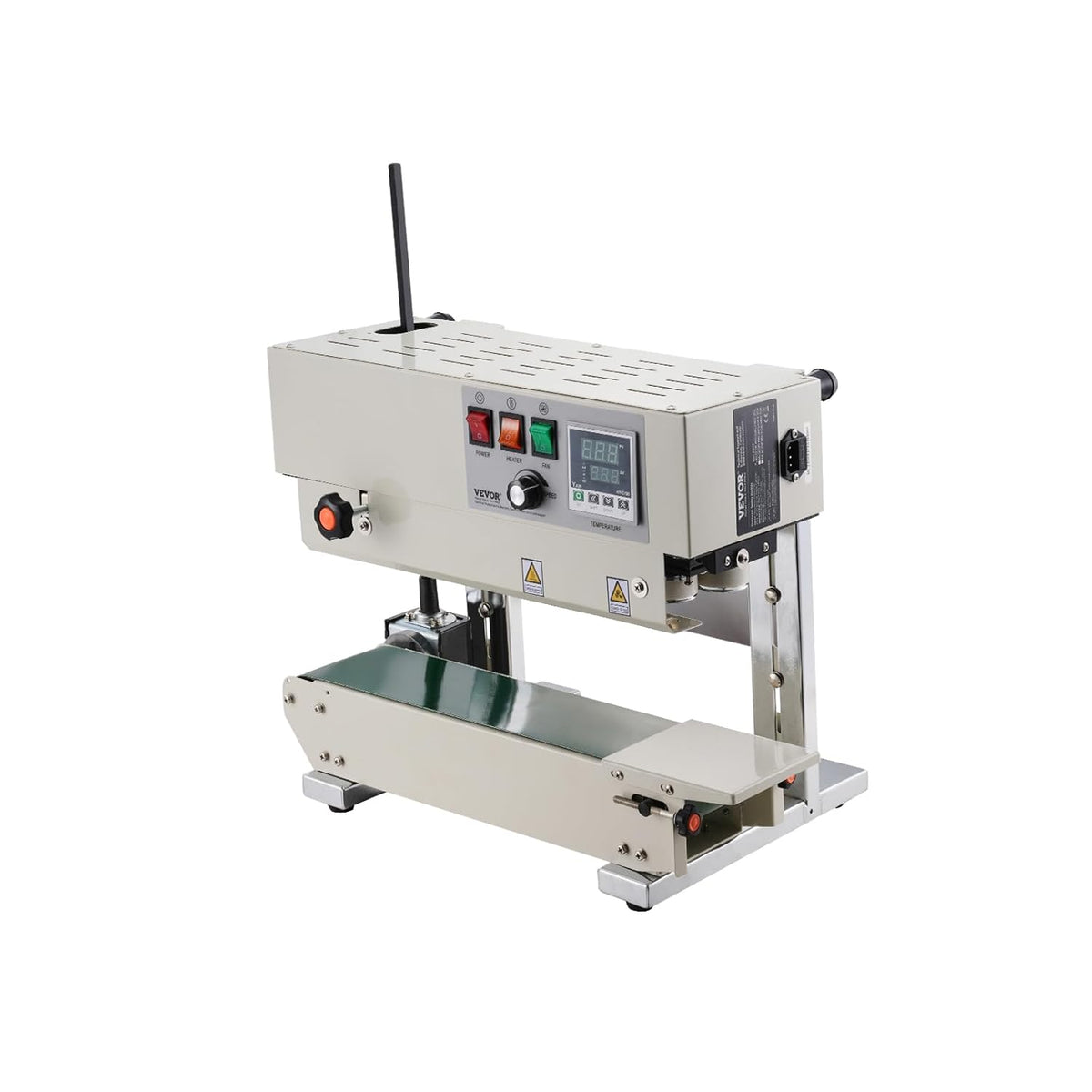 VEVOR Continuous bag sealing machine, sealing width 6-12mm, carbon steel vertical tape sealer with digital temperature control, for films plastic bags 0.02-0.8mm