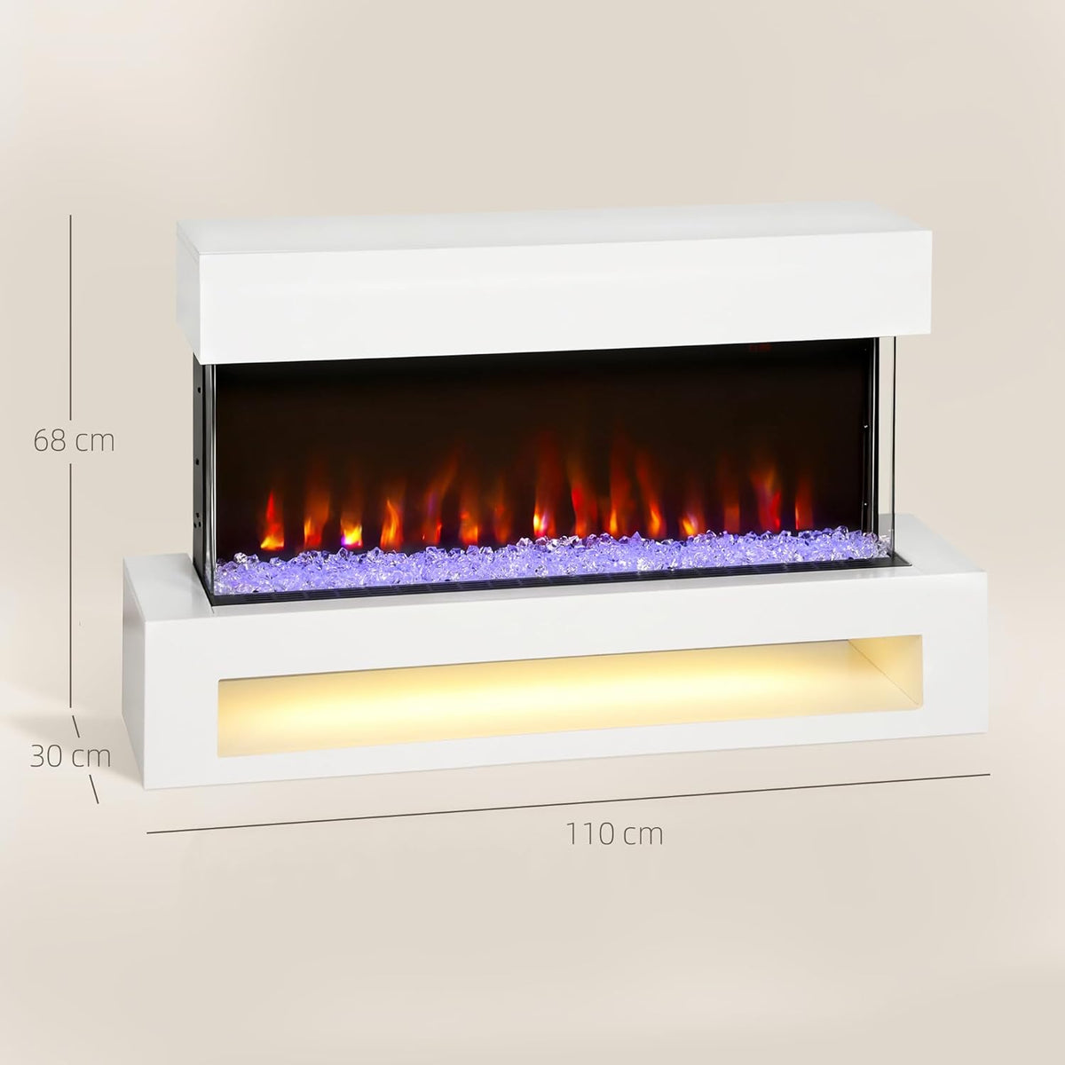 Elektrische Haard – Open Haard – Wandhaard – Sfeerverwarming – Decoratieve Haard – 2000W Vermogen – 11 Vlamkleuren & 10 Kristalopties