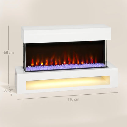 Elektrische Haard – Open Haard – Wandhaard – Sfeerverwarming – Decoratieve Haard – 2000W Vermogen – 11 Vlamkleuren & 10 Kristalopties