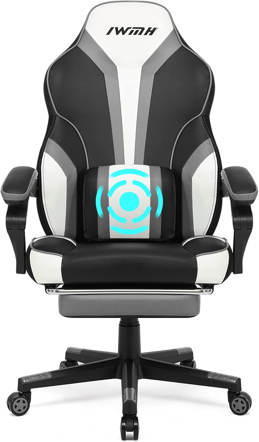 IntimaTe WM Heart Gamingstoel, ergonomische gamingstoel, met hoge rugleuning, bureaustoel met gevoerde zitting, inklapbare voetsteunen, verstelbare armleuningen 49 x 55 x 127(grijs)