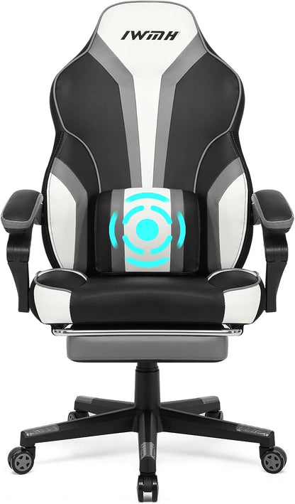 IntimaTe WM Heart Gamingstoel, ergonomische gamingstoel, met hoge rugleuning, bureaustoel met gevoerde zitting, inklapbare voetsteunen, verstelbare armleuningen 49 x 55 x 127(grijs)