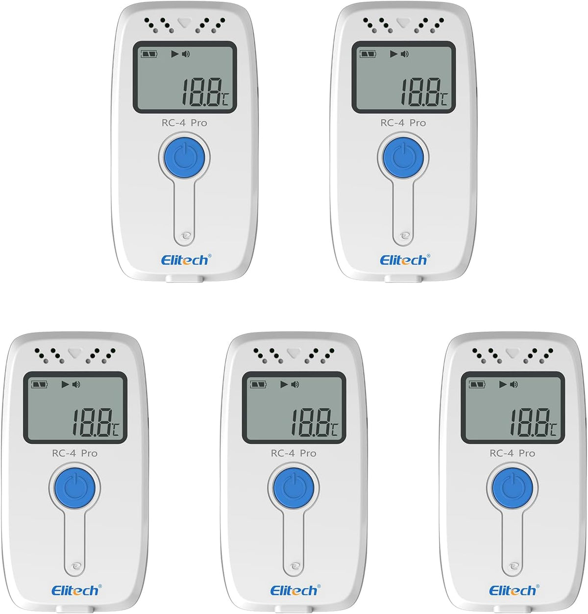 Elitech 5PCS USB Temperatuur Recorder, Data Logger voor Medische Koelkast, Vaccins Opslag, Koude Chain Monitoring 64.000 Gegevens, Export Auto PDF/CSV, RC-4 Pro