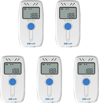 Elitech 5PCS USB Temperatuur Recorder, Data Logger voor Medische Koelkast, Vaccins Opslag, Koude Chain Monitoring 64.000 Gegevens, Export Auto PDF/CSV, RC-4 Pro