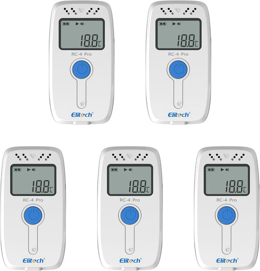 Elitech 5PCS USB Temperatuur Recorder, Data Logger voor Medische Koelkast, Vaccins Opslag, Koude Chain Monitoring 64.000 Gegevens, Export Auto PDF/CSV, RC-4 Pro