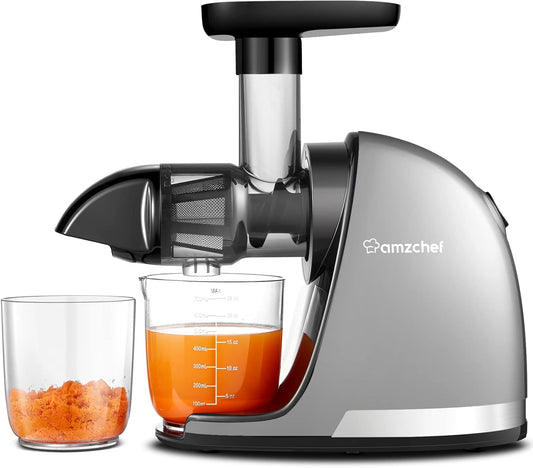 Slowjuicer – Sapcentrifuge – Vruchtenpers – Fruitpers – Juicer – Zilver – 7-Traps Vijzel – Roestvrijstalen Filter