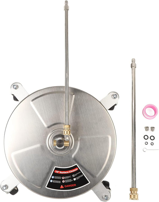 15 Inch Hogedrukreiniger Oppervlaktereiniger – Terrasreiniger – Vloerreiniger – Opritreiniger – Waterstraalreiniger – 4000 PSI Max Werkdruk – Roestvrij Staal & Messing