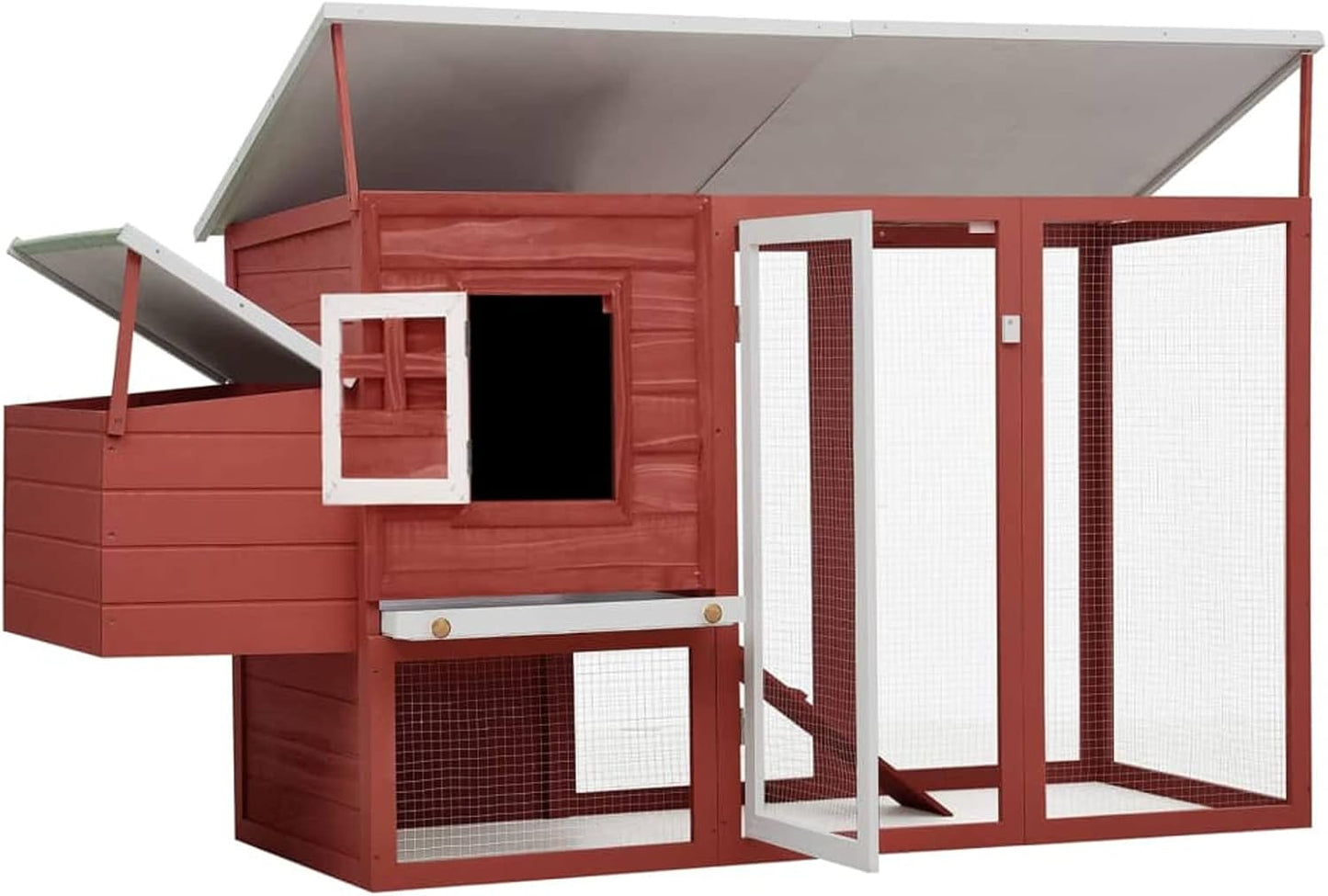 Kippenhok – Kippenren – Pluimveehok – Legnest – Kippenhuis – 202x75x98 cm – Gelakt Vurenhout – Met Antislip Helling