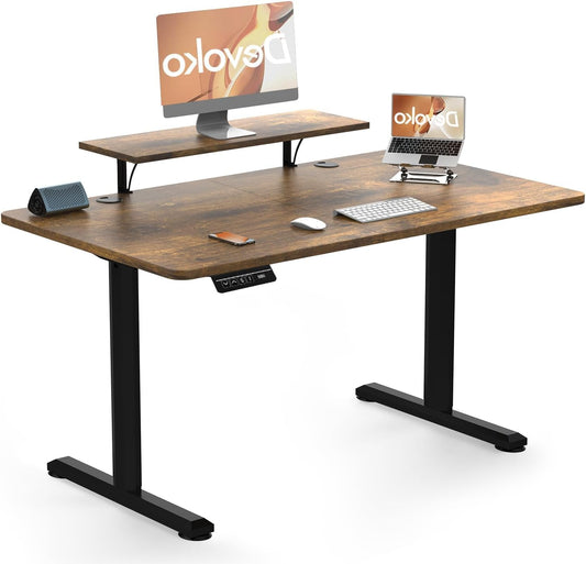 Zit-Sta Bureau – Verstelbaar Bureau – Hoogte Verstelbaar Bureau – Elektrisch Bureau – Ergonomisch Bureau – 160x70 cm Werkblad – 2 Geheugenstanden & Monitorstandaard - QUORE