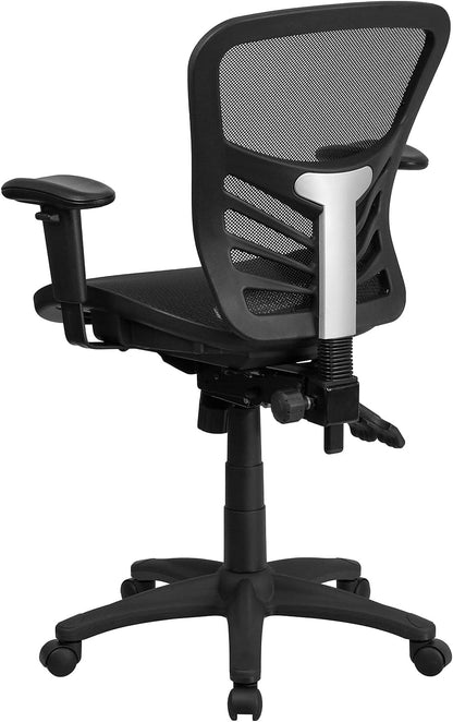 Flash Furniture Mid-Back Transparante Zwarte Mesh Multifunctionele Executive Draaibare Ergonomische Bureaustoel met Verstelbare Armen, Metaal, 58.42 x 72.39 x 111.13 cm