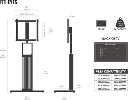 FITUEYES Design Vloer TV-standaard voor 32-65 Inch TV's Beukenhout Hoogteverstelling Vrijstaande TV-standaard ±30° Draaibaar Kabelbeheer Zen Serie